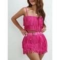thumbnail image 5 of Women's Sleeveless Sequins Sling Vest + Tassel Mini Skirt with Belt, 5 of 9