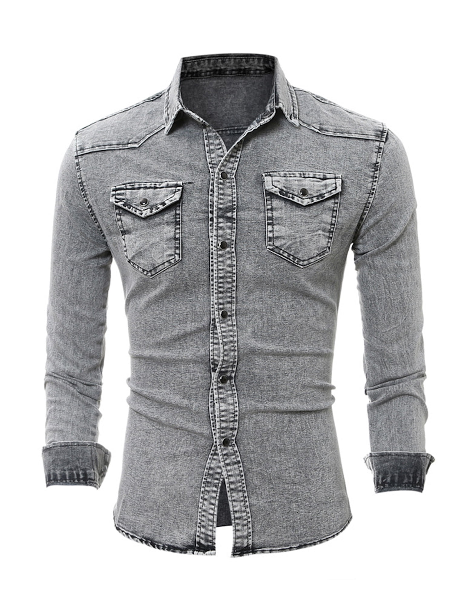 MAWCLOS Fashion Jean Shirt for Men Long Sleeve Slim Fit Casual Tops