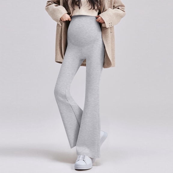 Crunowin Women's Maternity Yoga Pants, Seamless Narrow Waist Flared & Hip Lift Shark Pants Gray M