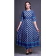 thumbnail image 2 of Bimba Blue Floral Block Indian Kurtis For Women Party Wear Anarkali Kurta Printed Flared Ethnic Kurti-Large, 2 of 6