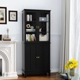 thumbnail image 4 of CBJCBJ 72" H 4 Doors Glass Display Cabinet with 3 Adjustable Shelves for Living Room Black, 4 of 6
