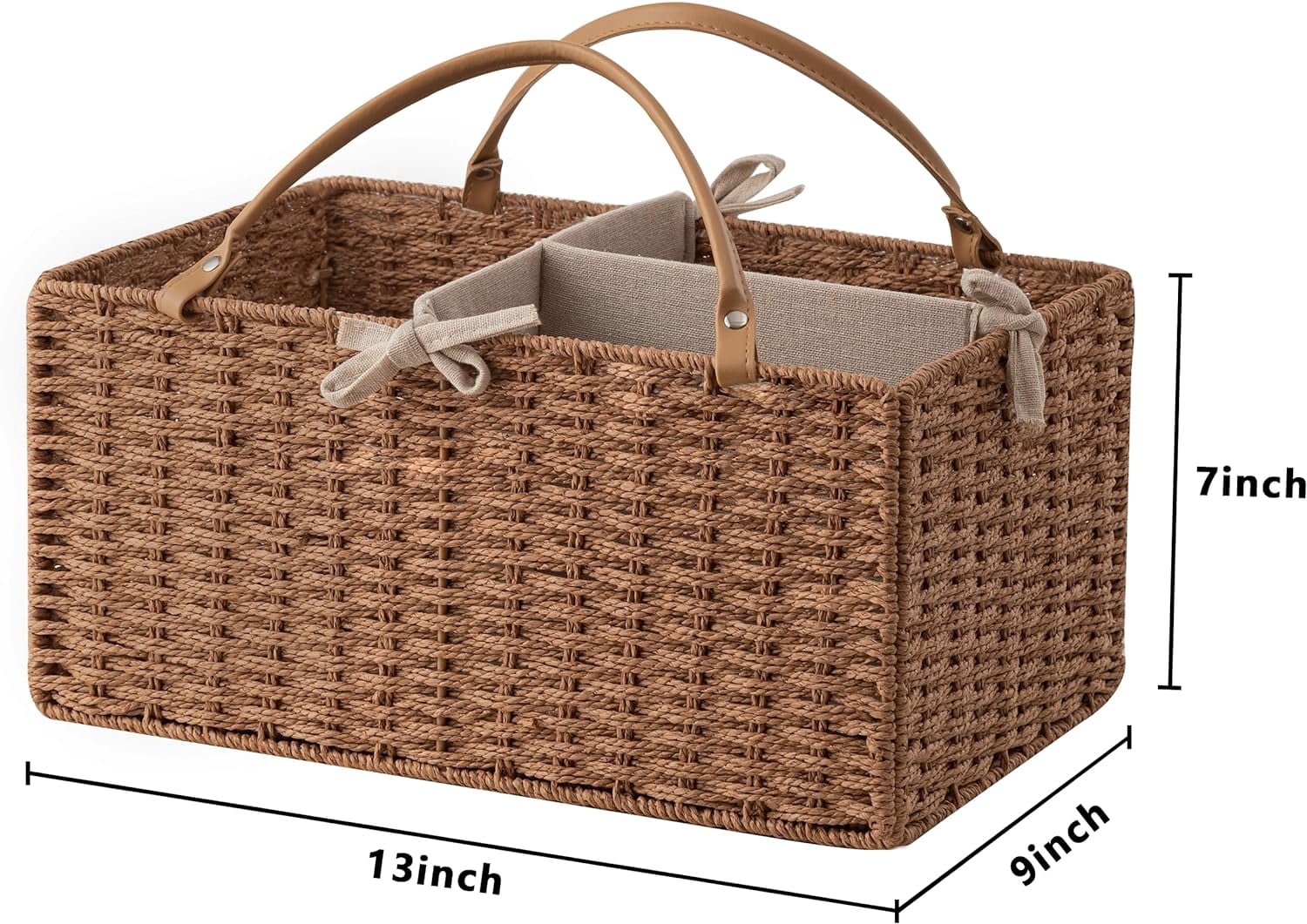 Baby Diaper Caddy Organizer, Paper Rope Storage Baskets Nursery Bin with Removable Divider, Portable Car Organizer for Diapers, Baby Shower Gifts, Newborn Essentials Must Haves
