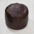 thumbnail image 4 of Round Shaped Goat Leather Handmade Eco-Friendly Brown Pouf - Round Shape Pouf, 14" x 14"x 14", Plain Solid Pouf, Goat Leather Pouf, Recycled Cotton Fill Stuffed Pouf, Leather Seating Pouf, 4 of 5
