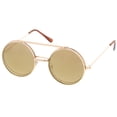 thumbnail image 2 of Mid Size Flip-Up Colored Mirror Lens Round Django Sunglasses 49mm (Gold / Gold Mirror), 2 of 4