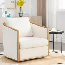 BISHE Swivel Accent Chair with Armrests, Comfortable Upholstered Round Barrel Club Chair, Corduroy Leisure Armchair, Modern Accent Chair for Living Room, Bedroom, Office, Hotel (Beige-Corduroy)