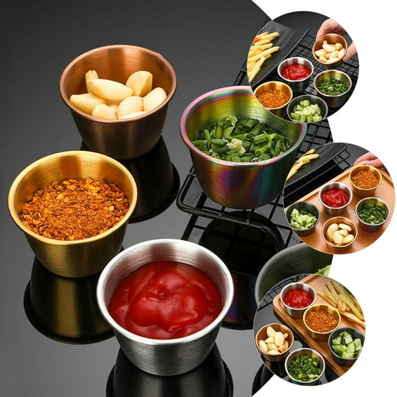 SHOWERORO Stainless Steel Dipping Sauce Cups 2Pcs Golden Round for Households