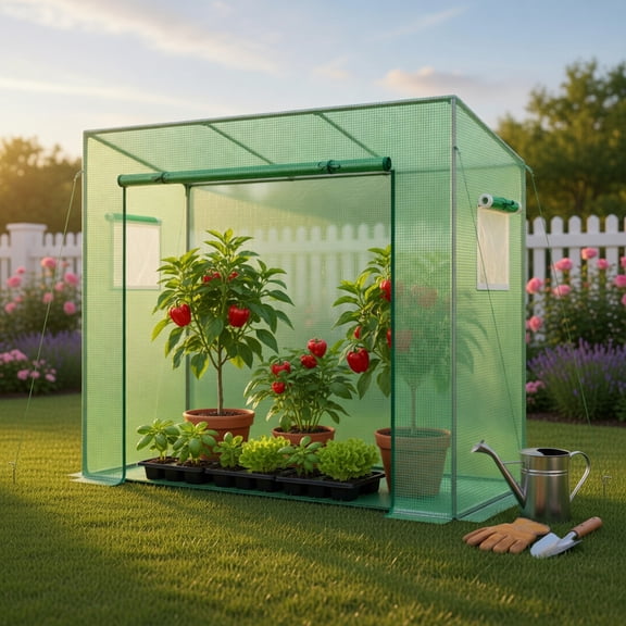Resenkos Portable Walk-in Greenhouse for Outdoor Gardening – Heavy-Duty PE-Coated Metal Frame, Roll-Up Zipper Door, Wind-Resistant & UV-Protective, 6.6 ft L x 2.5 ft W x 5.6 ft H