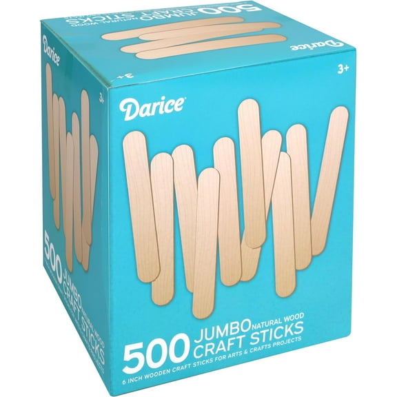 Darice 500 Pcs Popsicle Sticks for Crafts, 6" Natural Color Wooden Craft and Waxing Sticks - Classroom Supplies, STEM DIY Art, Ages 3 