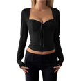 thumbnail image 2 of Women's Long Sleeve V-Neck Lace Top Y2K Hot Girl Style Vest T-Shirt Autumn and Winter Outing Fashion Clothing Black XL, 2 of 7
