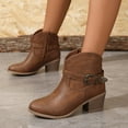 thumbnail image 3 of Rokment Western Cowboy Cowgirl Boots for Women Fashion Vintage Leather Buckles Pointed Toe Chunky High Heel Wide Calf Short Dress Ankle Booties Brown Size 7, 3 of 6