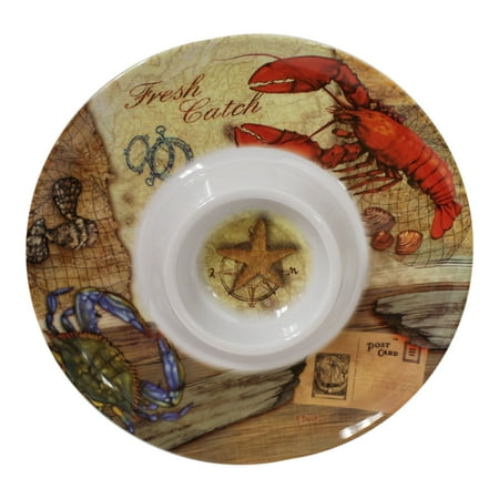 Coastal Fresh Catch Blue Crab Clam Shell 13 Inch Round Melamine Serving Platter