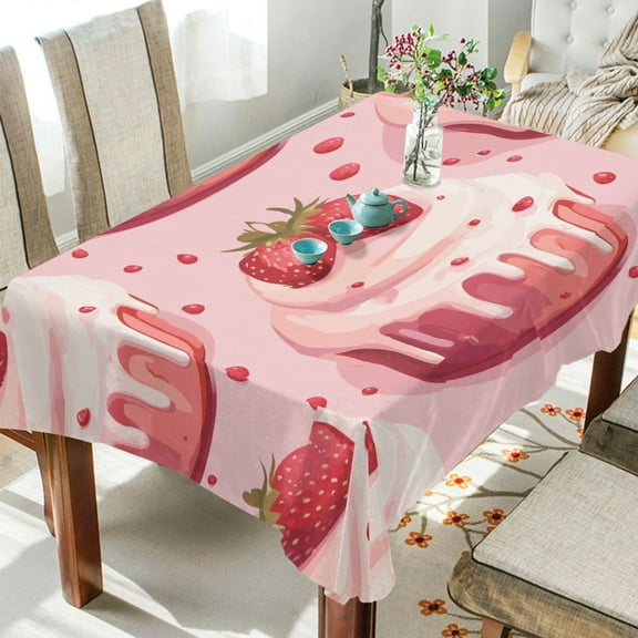 BZSMCE Square Tablecloth Strawberry Cake Pattern Tableclothes