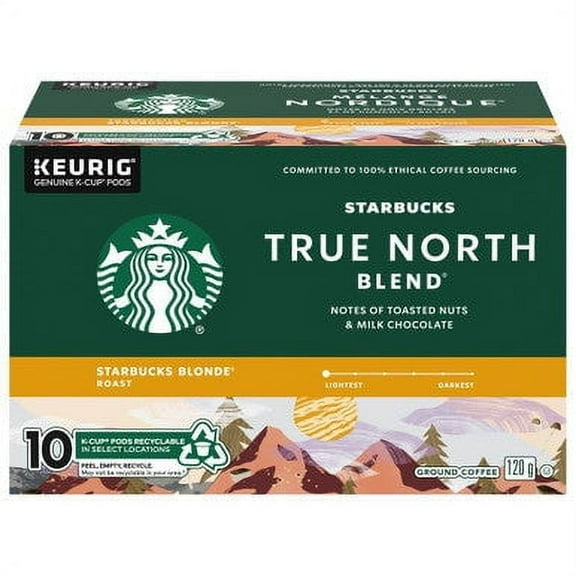 Starbucks True North Blend Blonde Roast Coffee, K-cup Pods, 10 count, 120g/4 oz