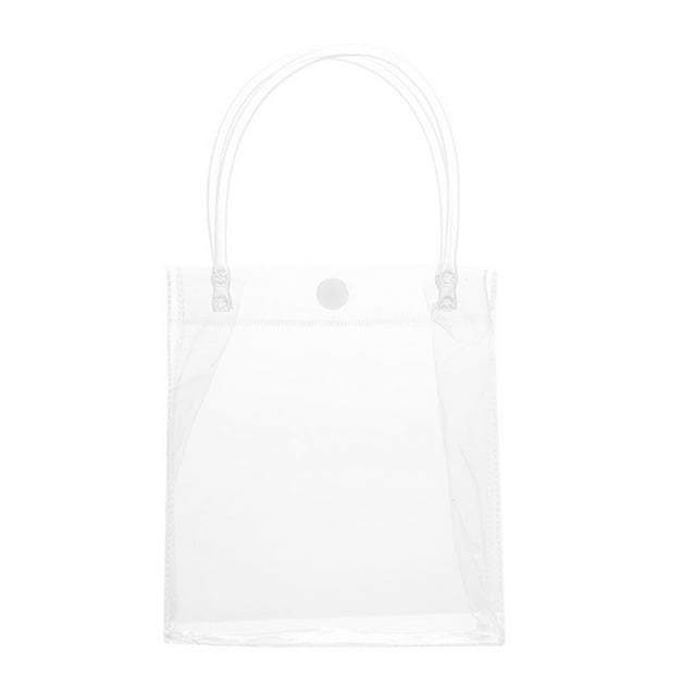 WRKEKC Sac Fourre-Tout Transparent en PVC avec Fermeture à Pression, Sac d'Emballage Cadeau Imperméable pour Cosmétiques Papeterie, Sac de Courses Réutilisable avec Poignée Ergonomique, Design Pliable Léger