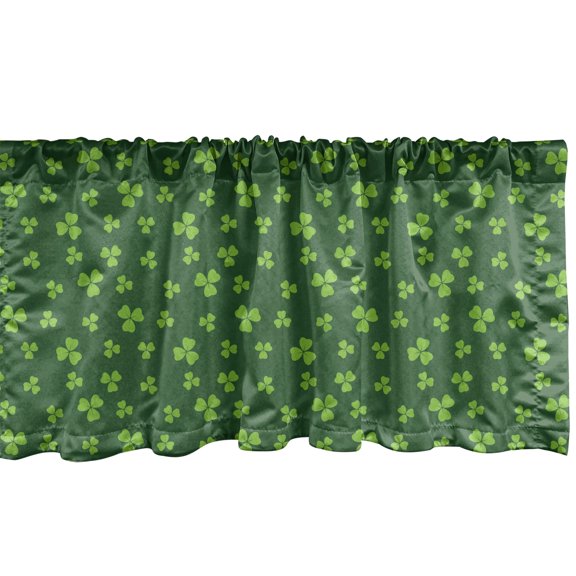 Ambesonne Floral Valance Pack of 2, Mini Shamrock Leaves Pattern, 54"X12", Fern Green Lime Green