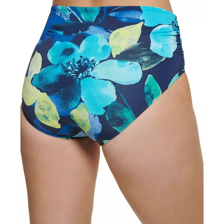 Calvin Klein Women s Floral Print No Muffin Top Bikini Bottoms Swimsuit Blue Size Large