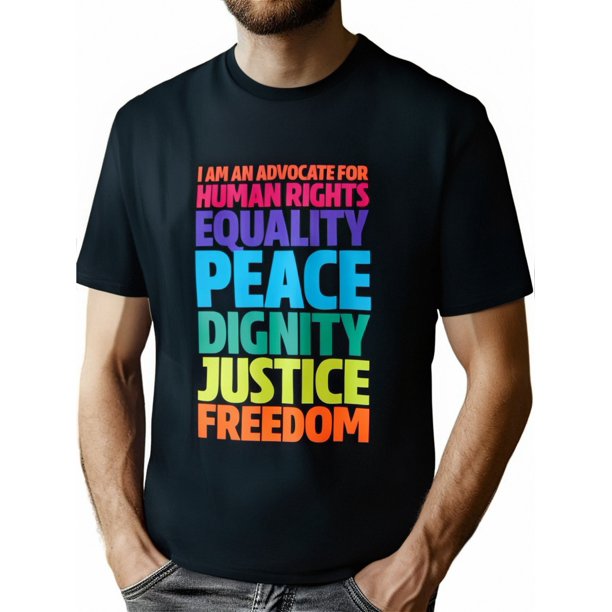220g Cotton Printed Short-sleeved T-shirt with Round Neck Men's Black T-shirtHuman Rights I Am An Advocate for Human Rights Equality