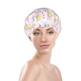 thumbnail image 3 of YFYANG Women's Double Waterproof Shower Cap, Pink Plant Line Art Reusable Hair Cap for All Hair Styles and Head Sizes, 3 of 9