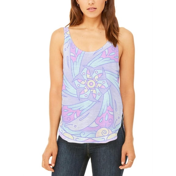 Trippy Dolphin Mandala Vintage Juniors Flowy Side Slit Tank Top Multi X-LG