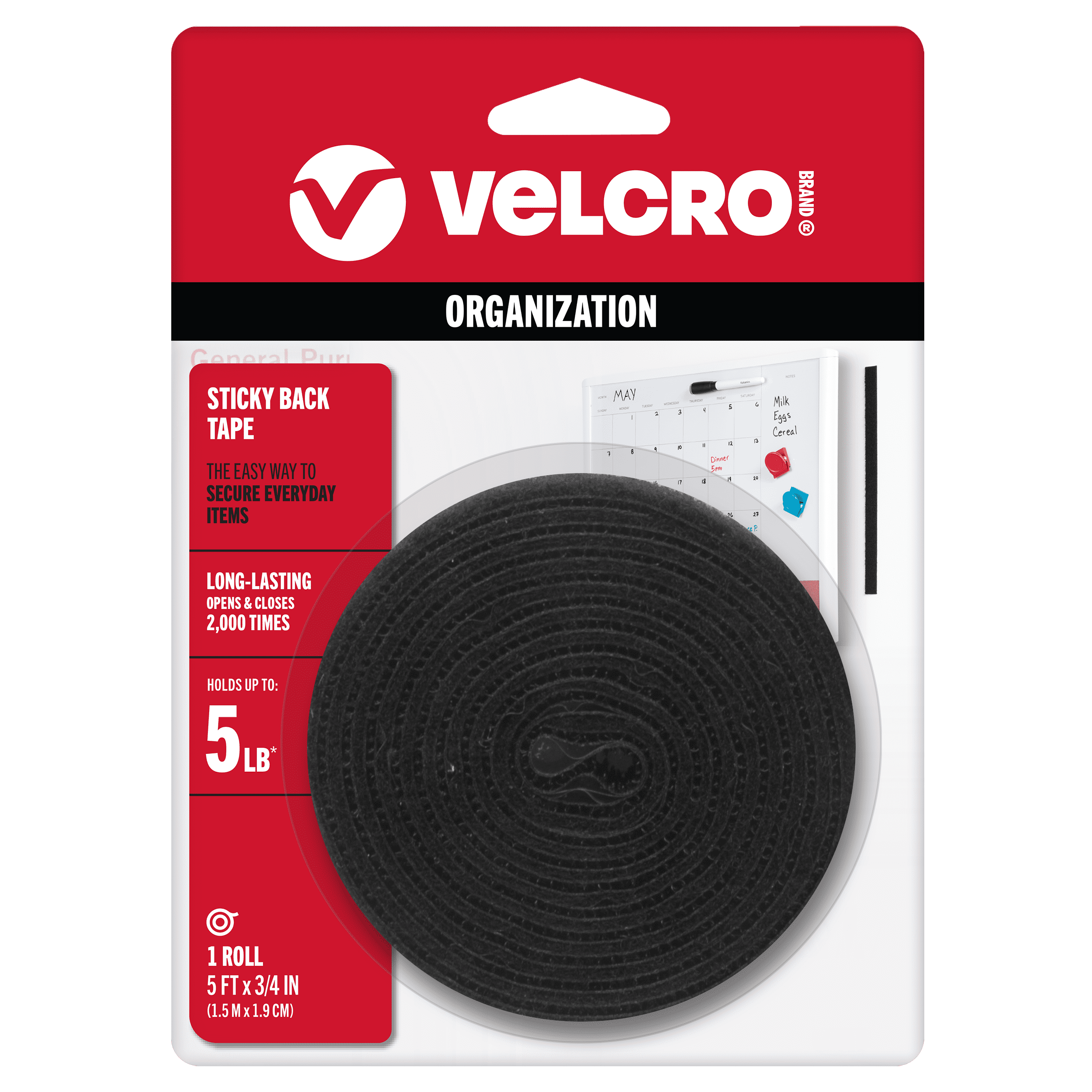 VELCRO Rouleau double face de marque ONE-WRAP | 14,6 m x 3,8 cm | Sangles à couper à la longueur désirée | Attaches de regroupement se fixent à elles-mêmes pour un maintien