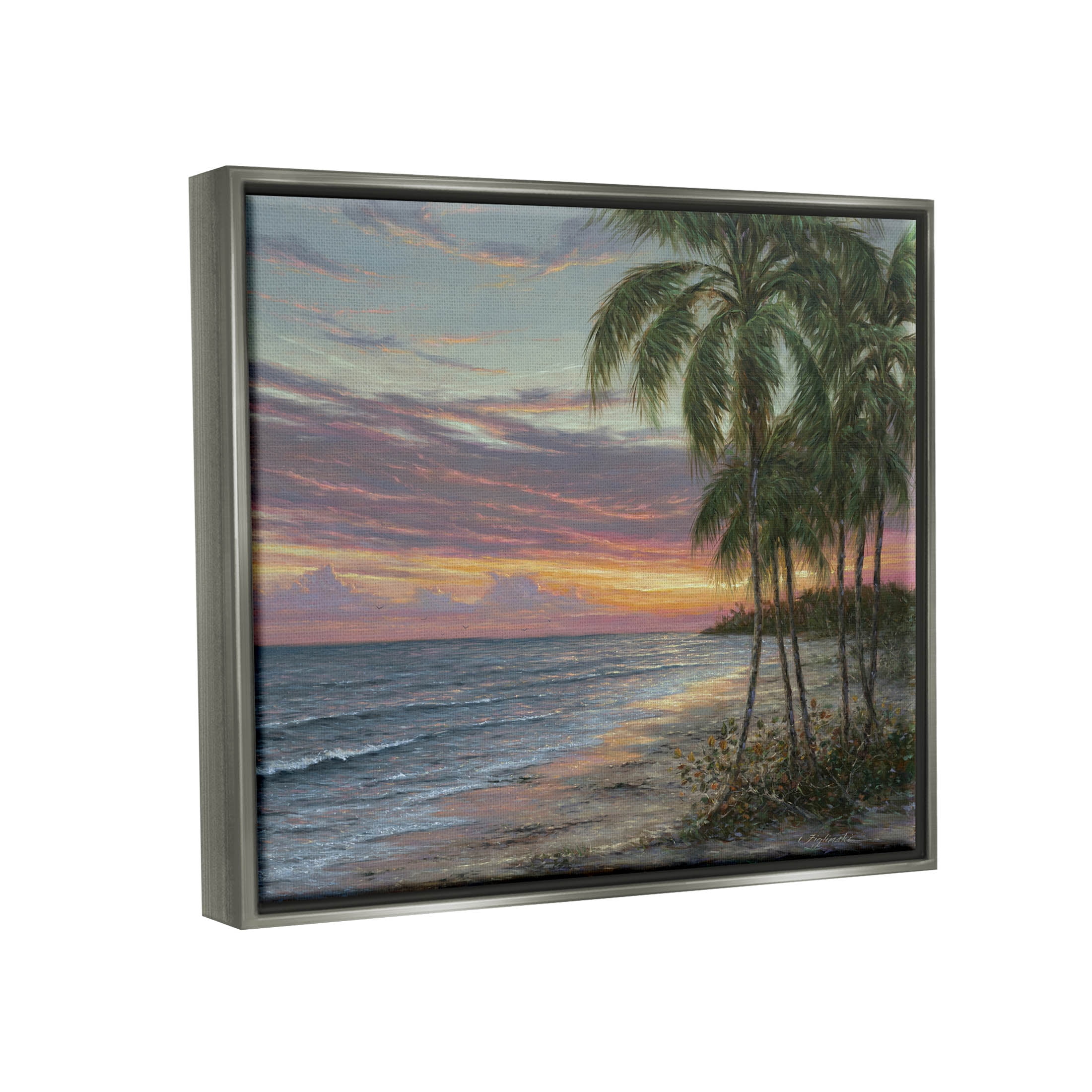 Summer Beach Palm Trees Coastal Painting Luster Gray Framed Art Print Wall Art