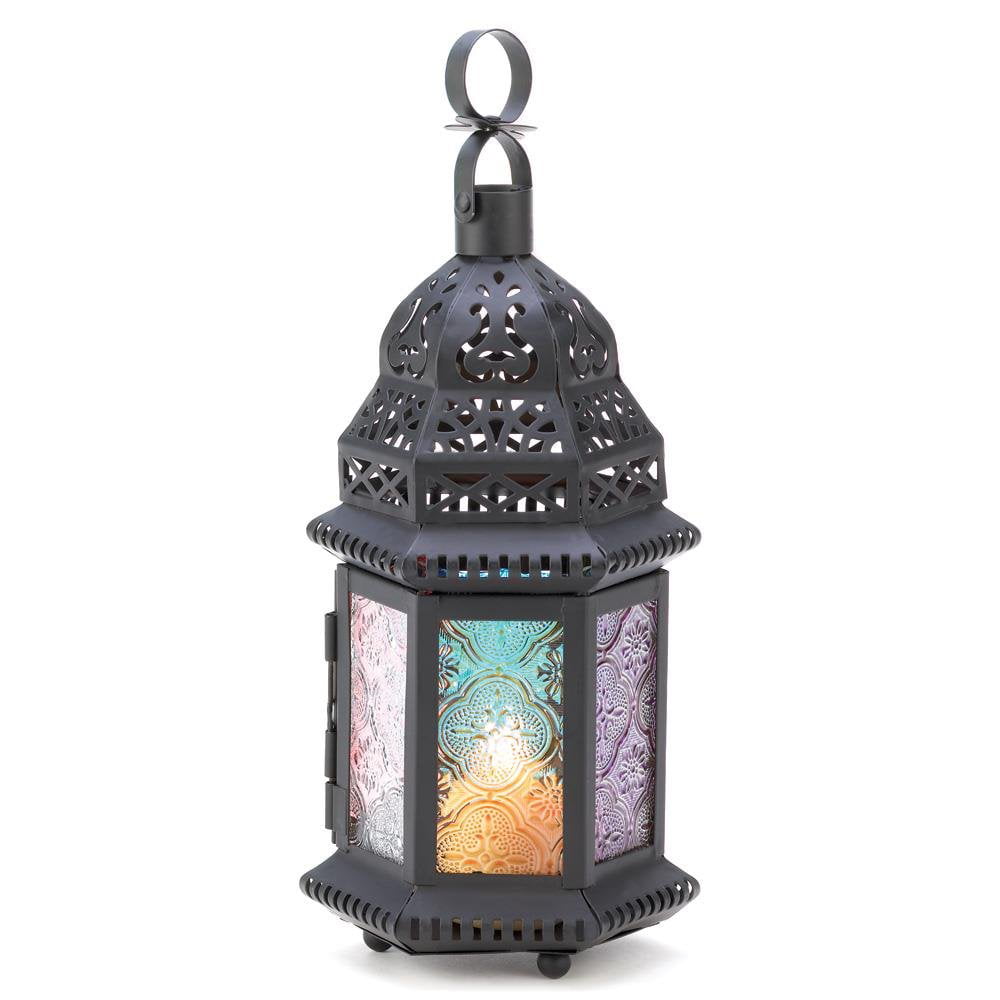 Moroccan Glass Lantern Lamp Indoor Outdoor Electric Candlelit  XL Multi-Colored 