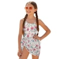 thumbnail image 2 of SEANATIVE 11-12 Years Girls Summer Swimsuit One-Piece Bathing Suit with Mesh Skirt Cover Up Cut Out Stretchy Swimwear for Kids Children Teens, Pink Flower Green Beige, 2 of 7