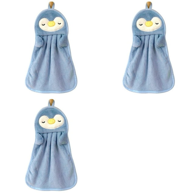 3X Toalla de Mano para Colgar, Absorbente, Toalla de Mano para , Pingüino, Pato, Suave y Agradable para la Piel para Niños, Azul