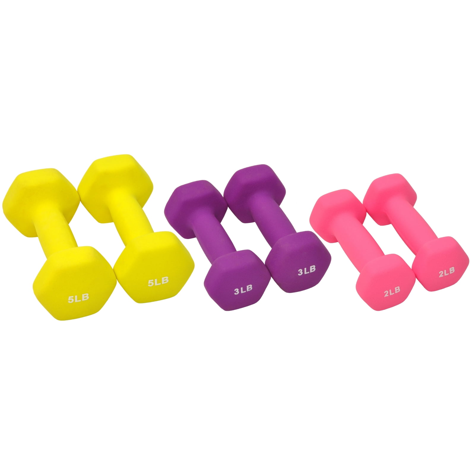 Gianna Colored Neoprene Dumbbell Set with Rack, Included 2lbs, 3lbs, 5lbs Dumbbells
