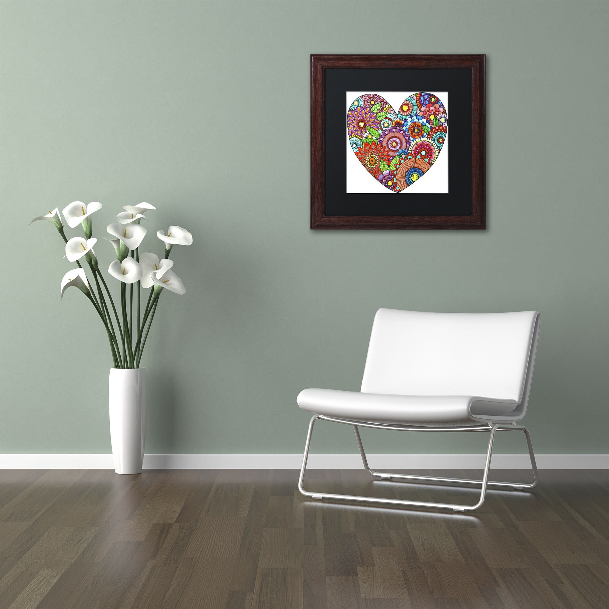 Trademark Fine Art "Floral Heart" Canvas Art by Hello Angel, Black Matte, Wood Frame