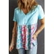 thumbnail image 4 of ABPHQTO Camiseta de mujer con cuello de pico y botones en bloque de color azul cielo de leopardo, 4 of 5