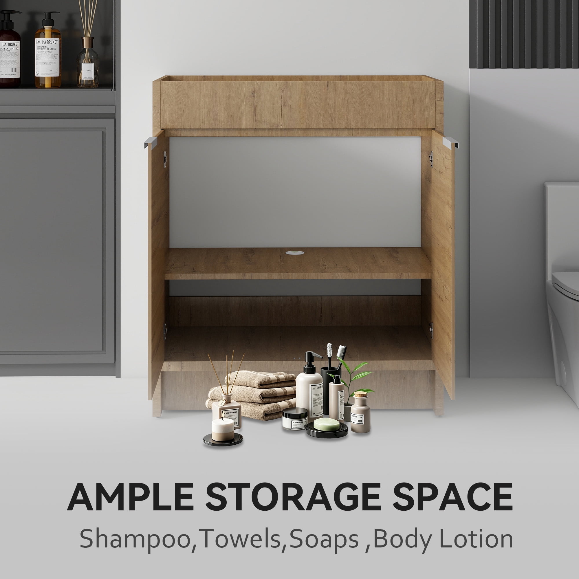 Leumius 30" Freestanding Bathroom Vanity Cabinet with Soft-Close Double Doors,Modern Bathroom Vanity,Spacious Interior Storage,Cabinet Only,Oak