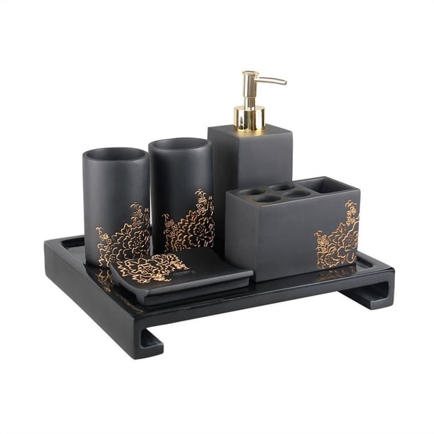 Dispensador de jabón y artículos de baño minimalistas modernos, juego de 6 piezas for baño, soporte for cepillo de dientes, vasos for enjuague bucal