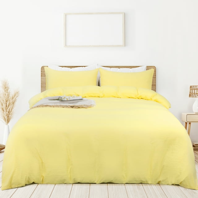 PiccoCasa 3 Pieces Microfiber Soft Breathable Duvet Cover Set Yellow
