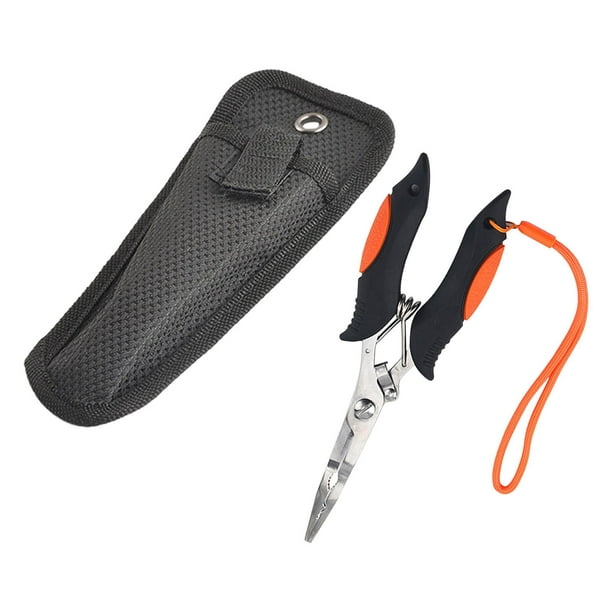 fishing pliers,Fishing Pliers Hook Remover Freshwater Saltwater,Stainless  Steel Fish Hook Removing Pliers Tool,Line Cutter with Sheath and Lanyard  Nonslip,Split Rings Pliers for Fishing Orange 