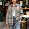 thumbnail image 2 of Kids Jacket Dqueduo Children's Gradient & Checkered Long Sleeve Lapel Shirt Mid Size Casual Loose Jacket Brown 7-8 Years, 2 of 10