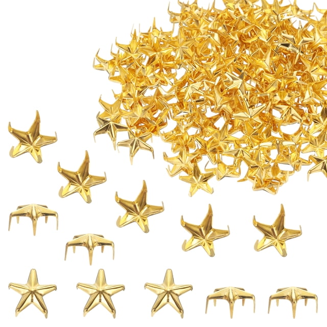 Uxcell 150PCS 10mm Clavos de Estrella de Metal Dorado para Ropa de Cuero DIY