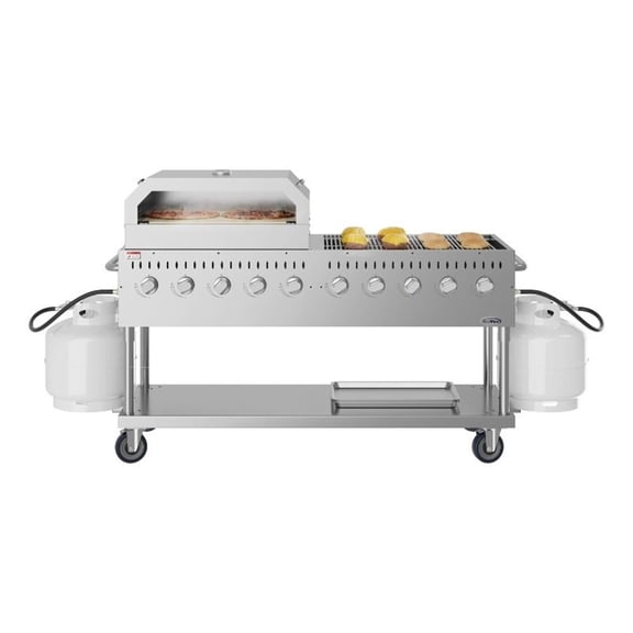Pemberly Row Steel 72" Commercial Outdoor Propane Gas Grill with 36" Pizza Oven