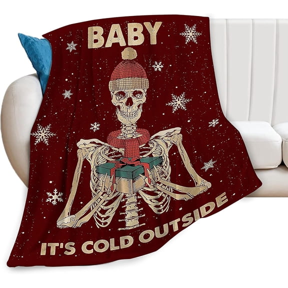 Christmas Skeleton Throw Blanket Cozy Plush Gothic Sugar Skull Flannel Fleece Ultra Soft Halloween Blankets Lightweight Fuzzy Party Blanket Spooky Gifts for Bed Couch Sofa Women Kids 60"x50"