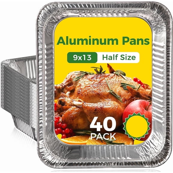 9x13 Deep Half Size Aluminum Foil Baking Chafing Trays, Disposable, Heavy Duty, 40 Count