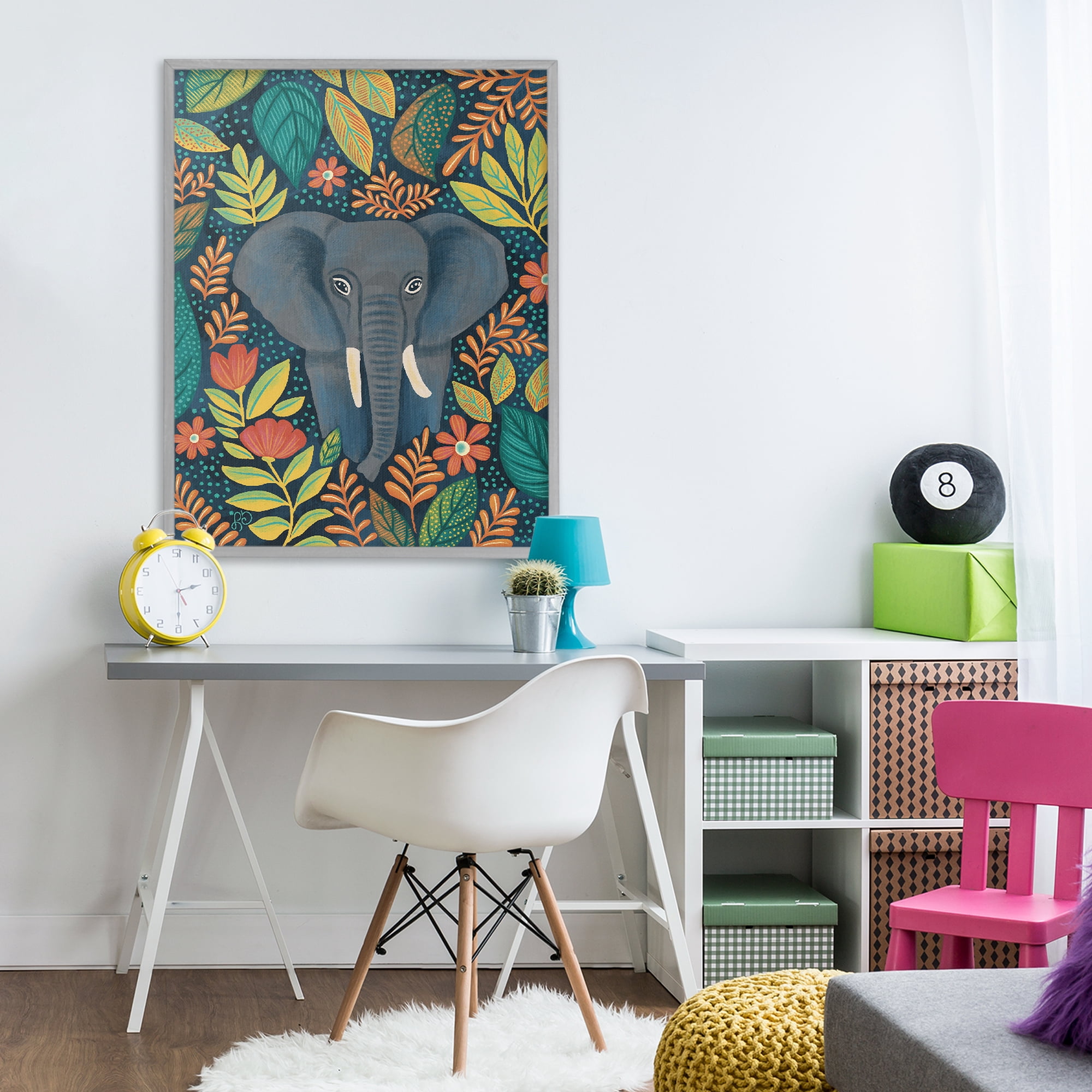Stupell Industries Exotic Leaf Pattern Elephant Gray Framed Giclee Art, design by Lisa R Dumm