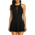 thumbnail image 4 of Women's One Piece Swimdress Tummy Control High V Neck Mesh Ruched Swimsuits Bathing Suits - Black, 4 of 7