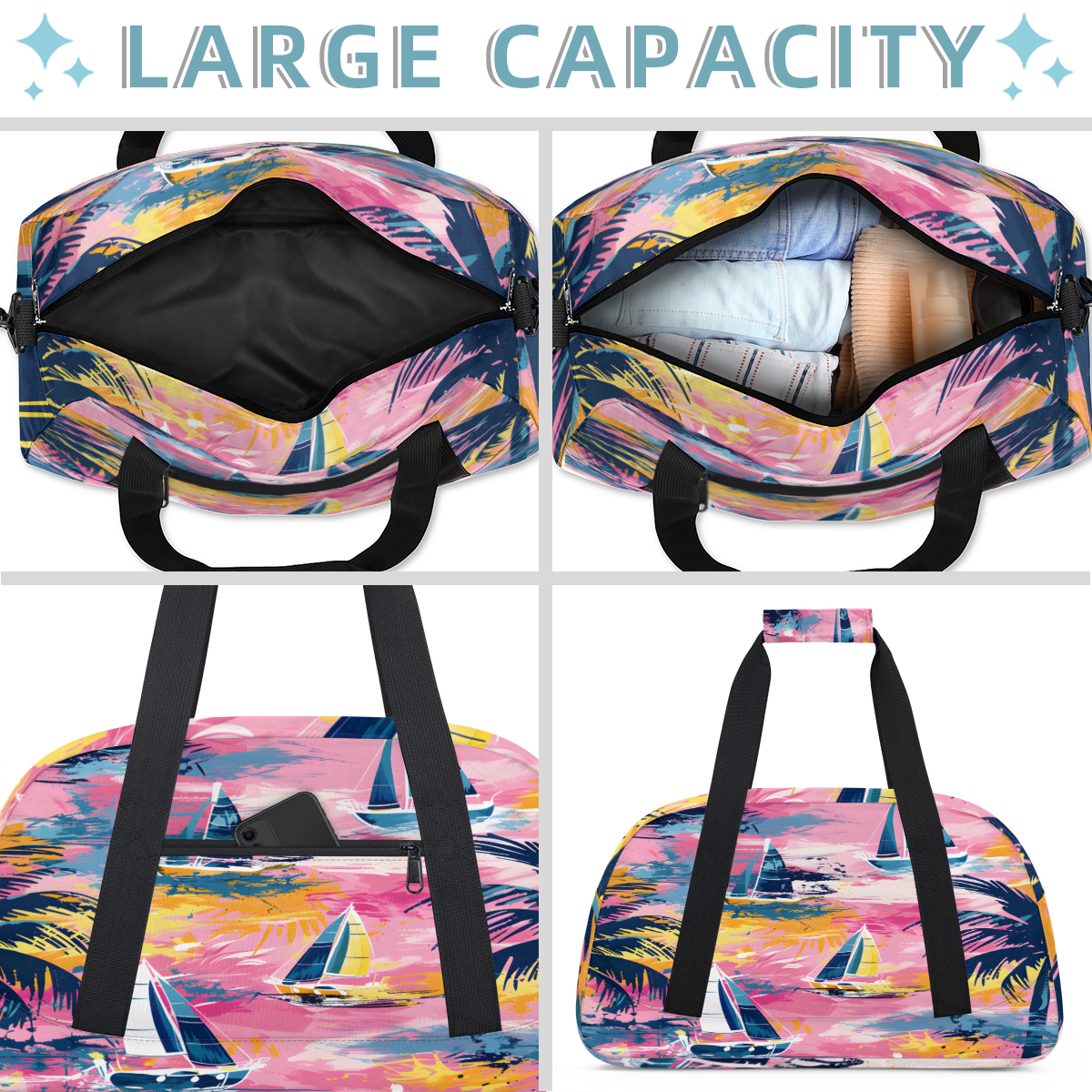 Herdesigns Nautical Sailboat Sports Duffle Bag for Women & Men, Ocean Beach Gym Bag Dance Bag Overnight Bag Carry On Weekender Travel Bag