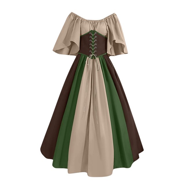 Tqyyweavej Costume Renaissance Femme Robe Médiévale à Manches Bouffantes Robe Renaissance Irlandaise Costumes d'Halloween pour Femmes