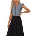 thumbnail image 4 of INSPIRE CHIC Gingham Top for Women's Ruffle Shirt V Neck Cap Sleeve Checkered Blouse M Navy Blue, 4 of 6