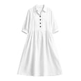 thumbnail image 4 of Zeijnsda Womens Long Dresses Spring Summer 3/4 Sleeved Shirt Dresses Lapel Button Maxi Shirt Dresses Solid Color Cotton-Linen Midi Dresses for Casual Daily Outfit, 4 of 6