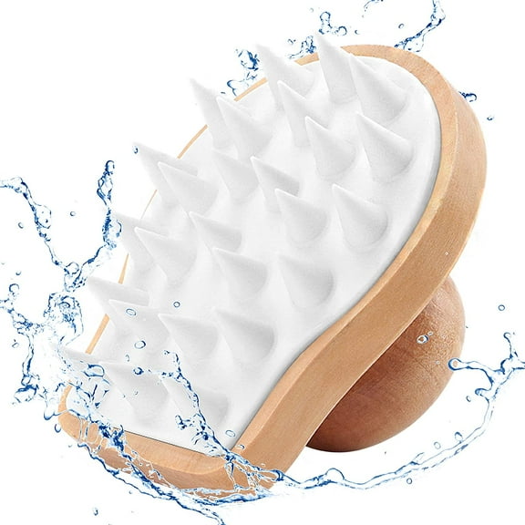 Scalp Massager Shampoo Brush, Scalp Scrubber Natral Wooden Wet and Dry Scalp Massager Hair Growth with Scalp Exfoliator for Dandruff Removal Shower Brush for All Ages People Dry Scalp