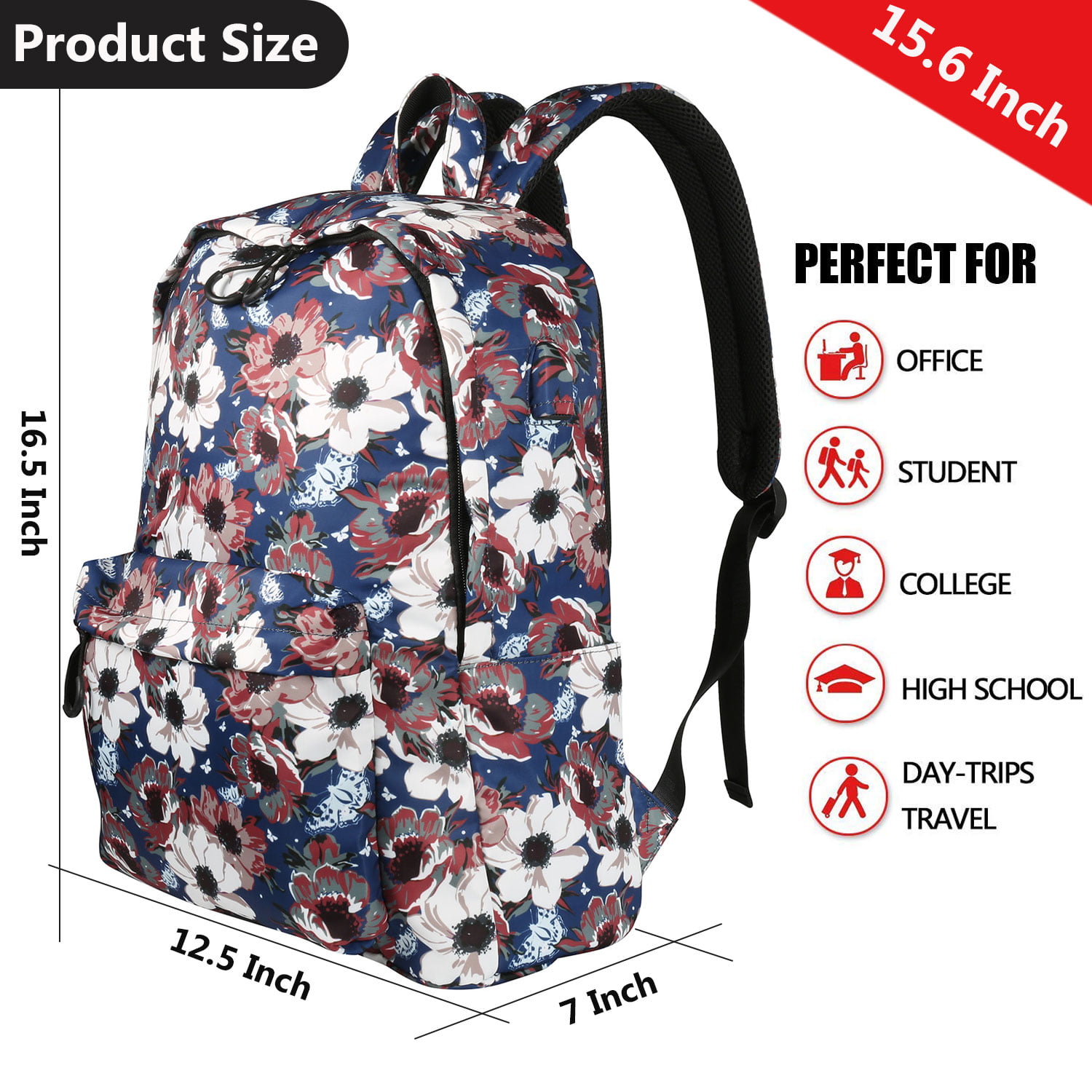 Laptop Backpack for women Cute Laptop Bag School Computer Bag Floral Laptop Purse with USB Charging Port 15.6-Inch 