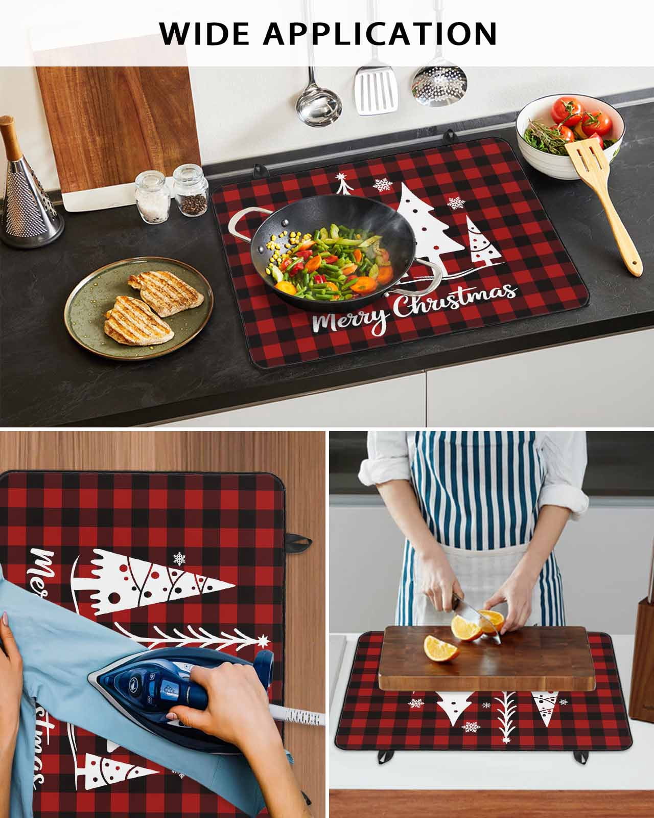 Large Induction Cooktop Protector Mat Christmas Stove Top Covers for Electric Stove, Xmas Red Black Buffalo Plaid Snowflakes Pine Tree Decorative Stove Burner Cover Mats, Glass Top Stove Cover