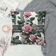thumbnail image 2 of Throw Pillow Covers Colorful Floral Peony and Roses Black and White Stripes Flowered Pink Abstract Decorative Pillow Case Home Decor Square  Pillowcase, 2 of 5